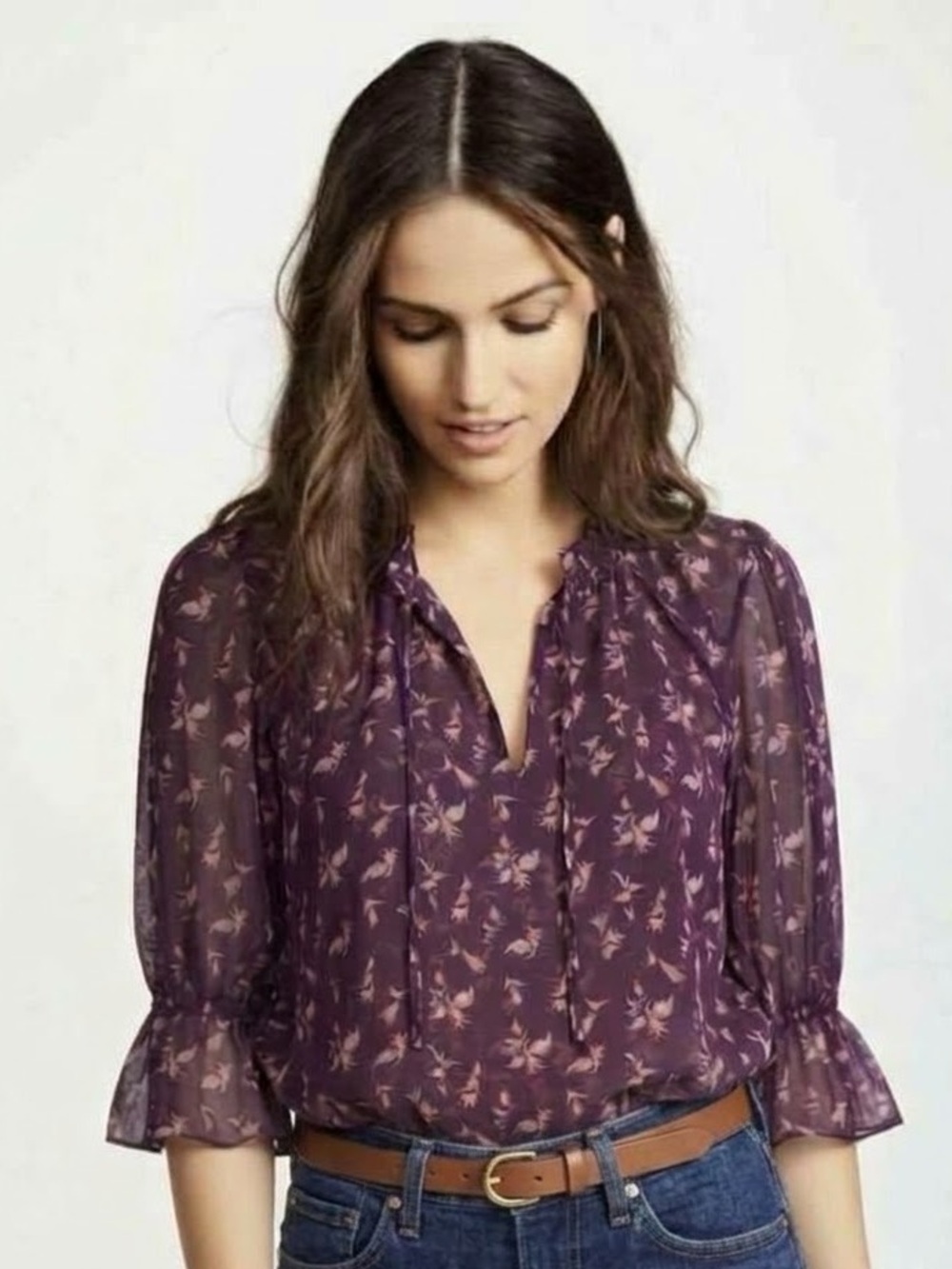 MISA LOS ANGELES $270 • small • chiffon floral tie neck blouse fall 2018